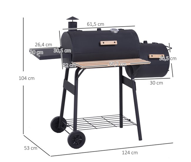 Barbecue a Carvão Aço laminado a frio e madeira Outsunny Preto