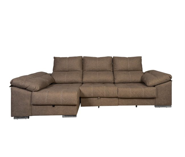 Sofá-cama Yago Chaise Longue Poltrona reclinável, com pufes Arcon +2 Castanho Claro