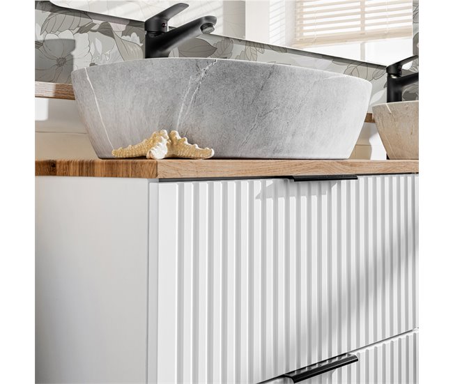 Móvel de lavatório simples com efeito de pedra Adriel Branco