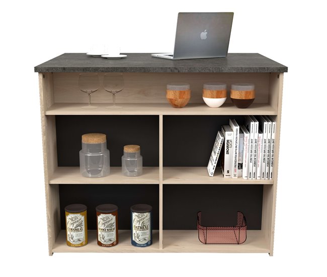 Ilha de cozinha em melamina Arko com 5 compartimentos e mesa alta Multicor