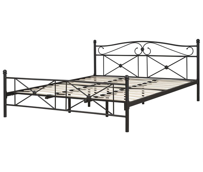 Beliani Cama com estrado Metal RODEZ 186x208 Branco