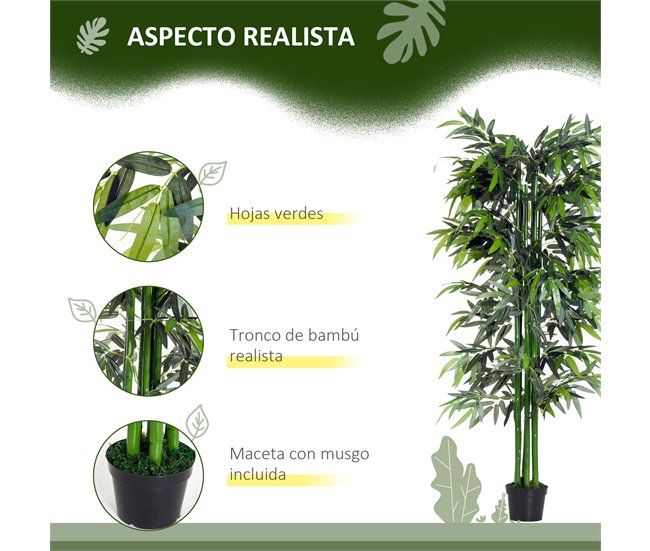 Bambú Artificial PE e cimento Outsunny Verde