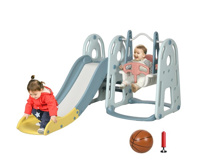 Escorrega Infantil com Baloiço HDPE, PP HOMCOM Multicor