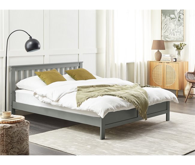 Beliani Cama com estrado Pinho MAYENNE 169x208 Castanho