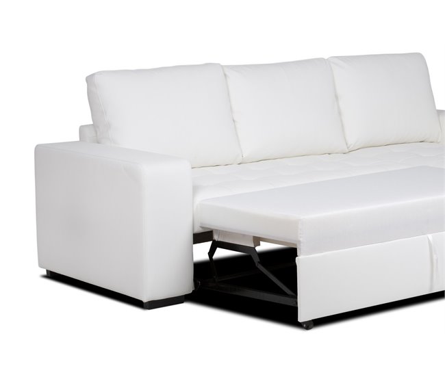 Chaise longue de pele sintética com cama HARRY Branco