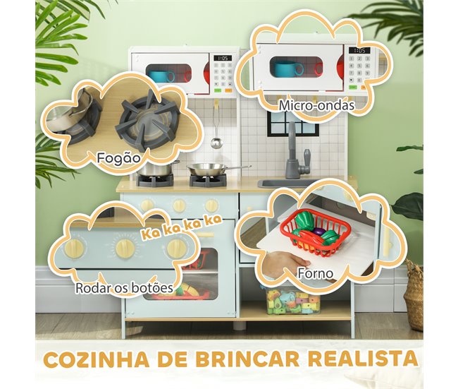 Cozinha de Brinquedo MDF, Aço Inoxidável e PP AIYAPLAY Azul