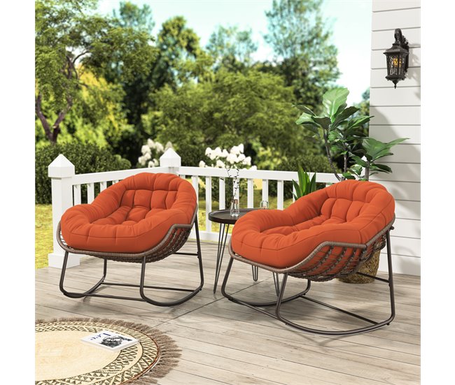 Cadeira de balanço de rattan para exterior, almofada Bege