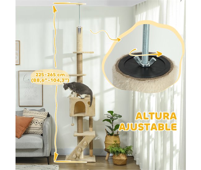 Arranhador para Gatos Aglomerado, Pelúcia e Juta PawHut Cru