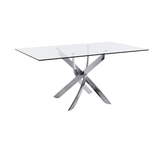 ANGEL CERDA Tabela de jantar retangular vidro temperado e aço cromado 150x95 Transparente