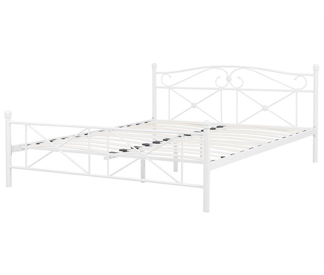 Beliani Cama com estrado Metal RODEZ 146x208 Branco