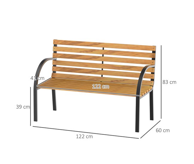 Banco de parque Aço e madeira Outsunny 122x60 Castanho
