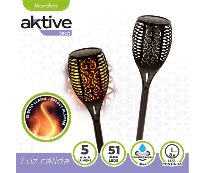 Lanterna solar com luz LED de efeito de fogo Aktive Preto