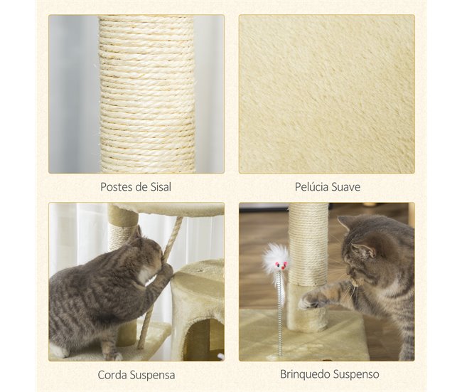 Arranhador para Gatos Aglomerado de Madeira, Pelúcia e Sisal Bege