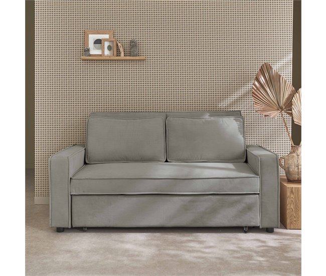 Sofá-cama de bombazina de 3 lugares, Chill Cinza Claro