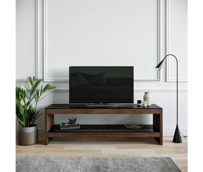 Armário de televisão de madeira Preto/ Madeira