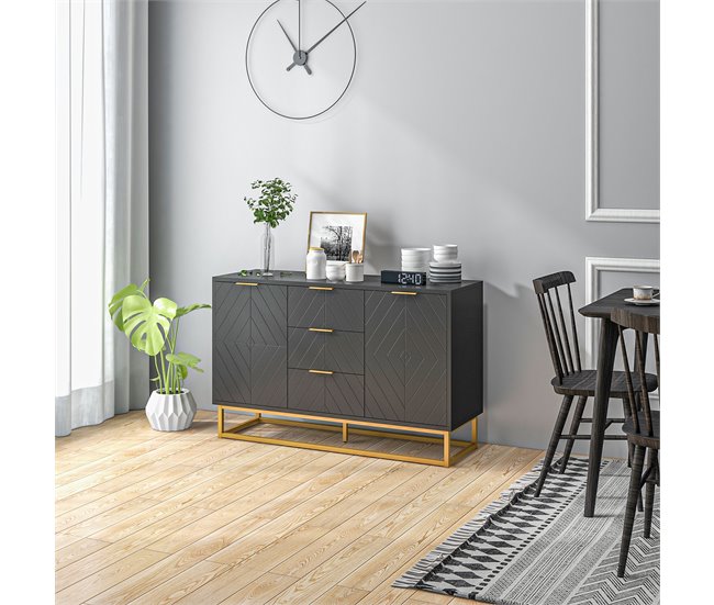 Aparador MDF e Metal HOMCOM, casa - móveis de armazenamento Preto
