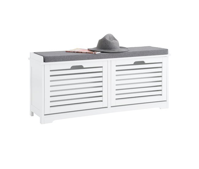 Banco para sapatos com 2 portas e 1 almofada FSR184-W SoBuy PT Branco