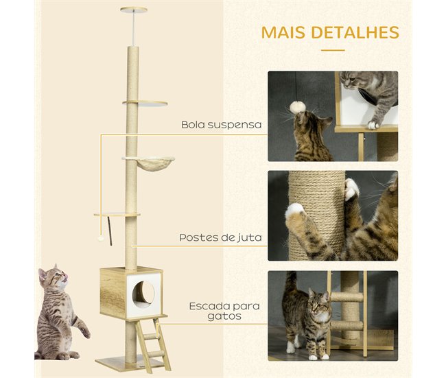 Árvore para Gatos Aglomerado, Pelúcia, Juta e Algodão PP PawHut Castanho