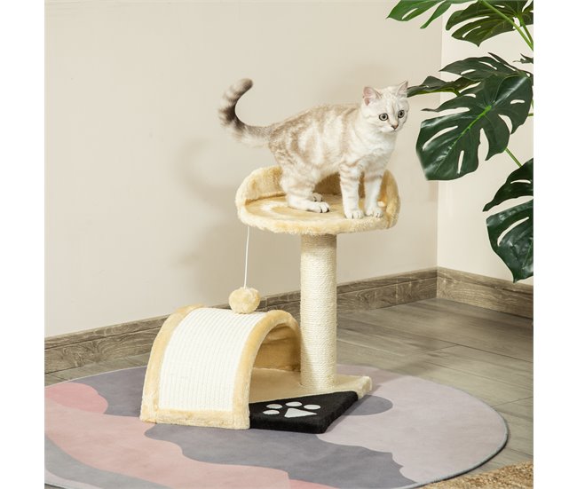 Arranhador para Gatos Aglomerado de Madeira, Pelúcia e Sisal Bege