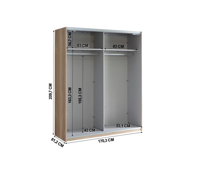 Roupeiro SKIVE portas deslizantes 170x209cm Carvalho