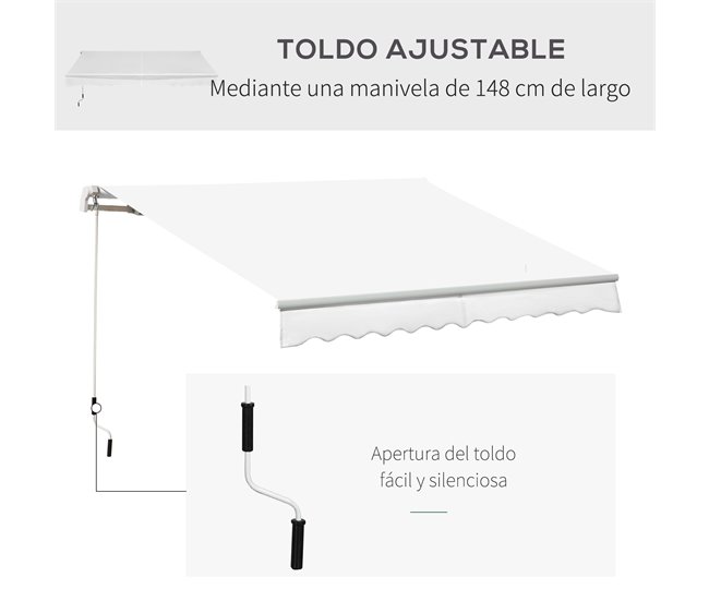 Toldo Fachada Tecido poliéster, alumínio e ferro Outsunny 350x250 Branco