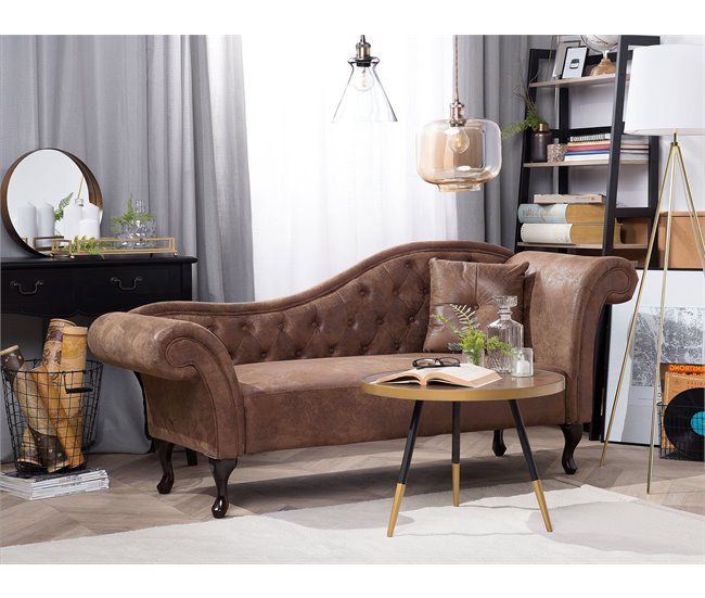 Beliani Chaise longue à direita Camurça sintética LATTES Castanho Claro