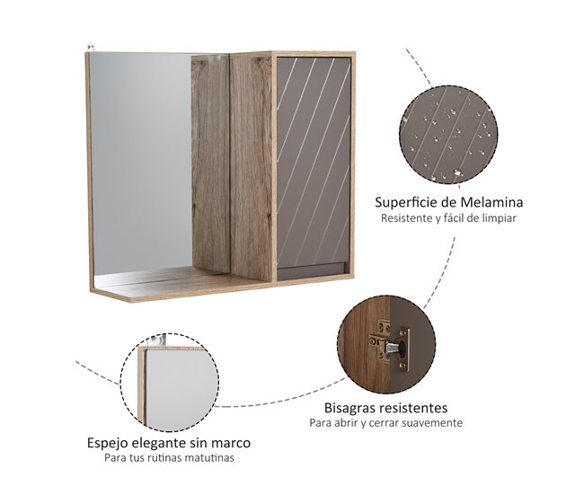 Armário de banheiro com espelho MDF, melamina de madeira HOMCOM 57 Castanho