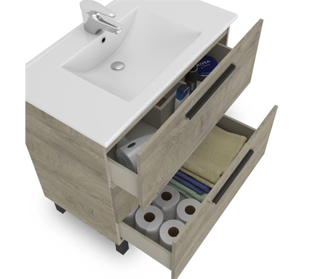 Armário de casa de banho com espelho Sense 3 gavetas Carvalho