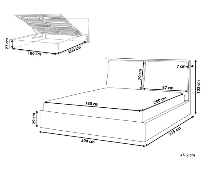 Beliani Cama baú Bouclé BAJONNA 204x235 Cinza