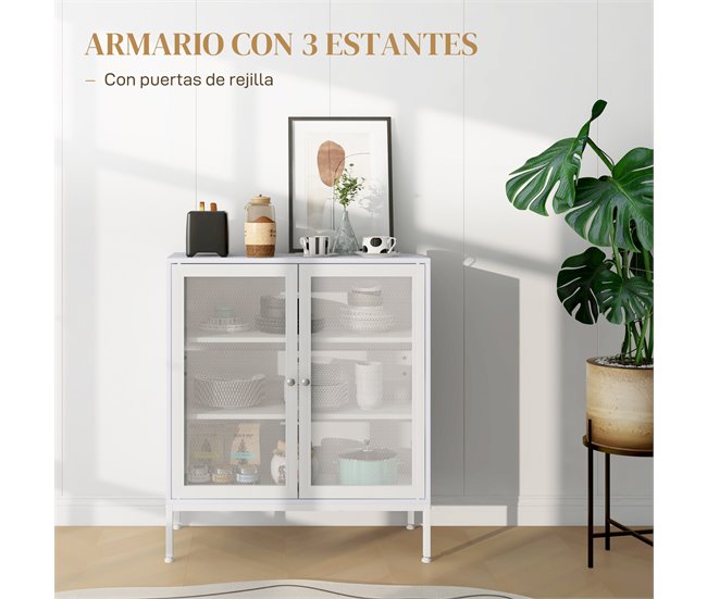 Aparador de Cozinha Melamina de madeira, aço HOMCOM Branco