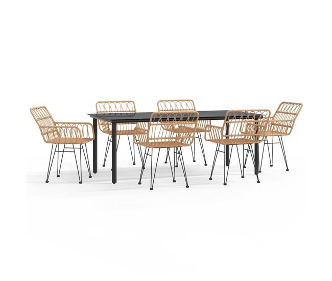 Conjunto de comedor de jardín de piezas de mimbre