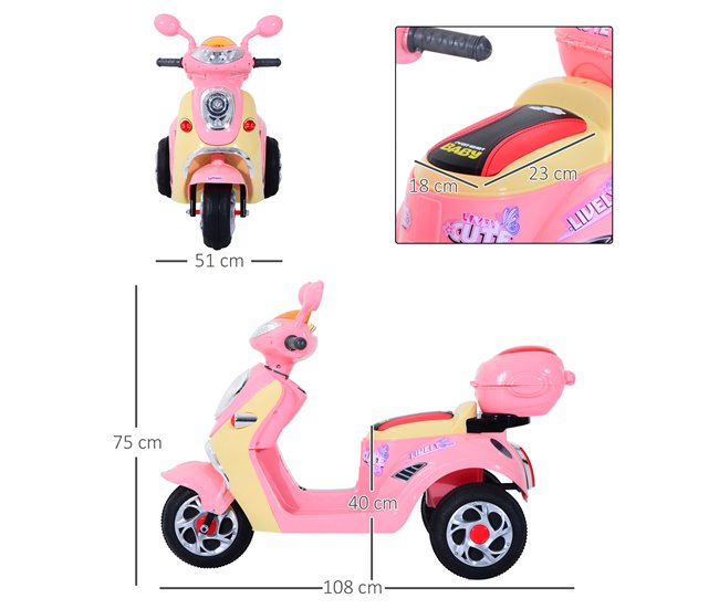 Moto elétrica metal e PP HOMCOM Rosa