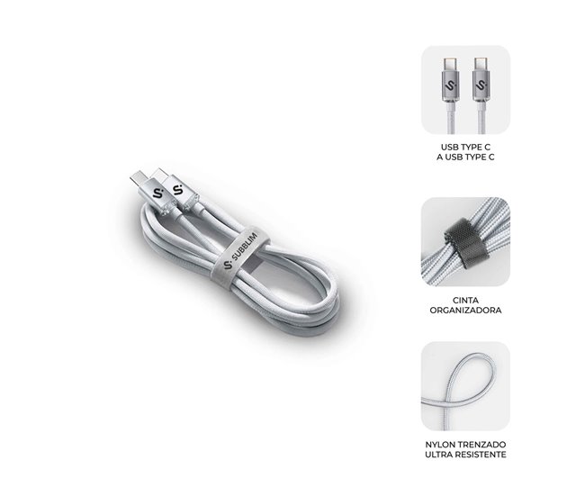 Cabo USB-C para USB-C OPTIMUS Branco
