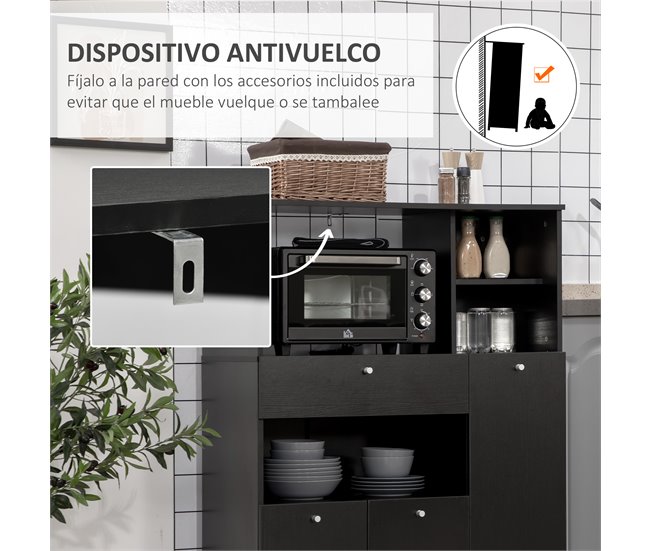 Aparador Melamina de Madeira HOMCOM, casa - cozinha Preto