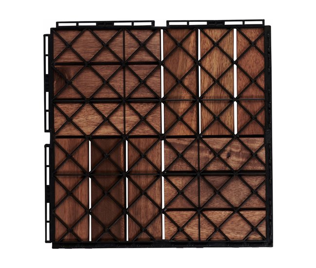 Conjunto de 10 ladrilhos Alliste click 12 ripas acácia/plástico Castanho