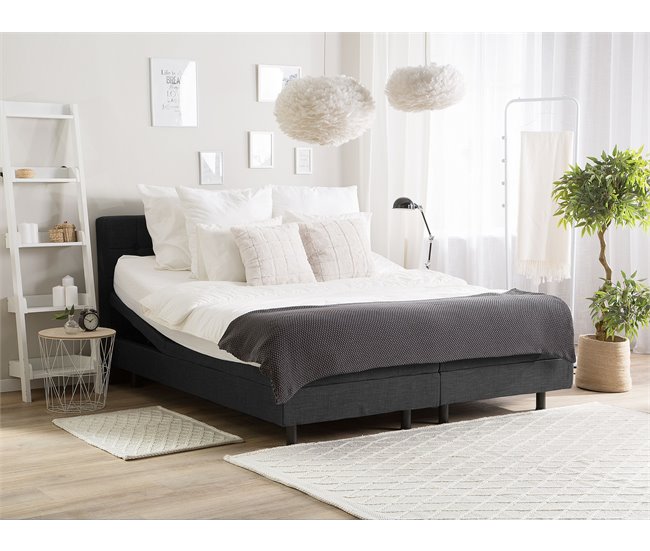 Beliani Cama com estrado Poliéster DUKE 161x216 Cinza Escuro