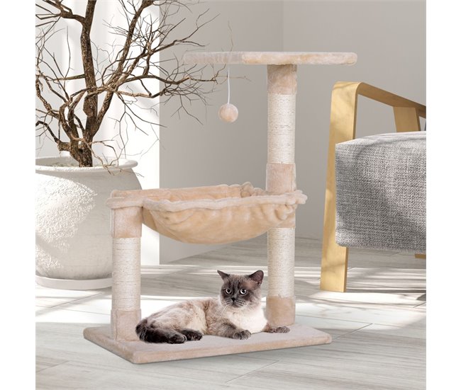 Arranhador para Gatos Aglomerado de Madeira, Pelúcia e Sisal Bege