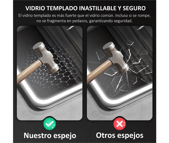Espelho Casa de Banho com Iluminação Vidro Temperado HOMCOM Cinza