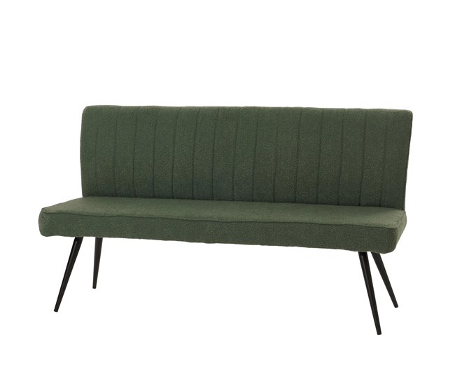 Sofá banco para sala de jantar com encosto estofado em tecido boucle verde e metal 160 cm 04_0005864