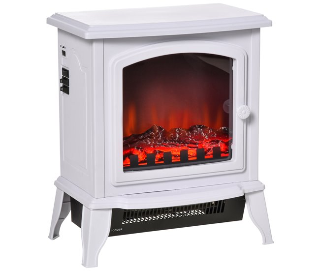 Lareira Elétrica ABS, Vidro Temperado HOMCOM Branco