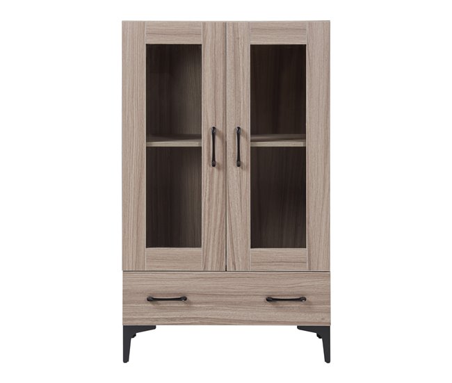 Vitrina Søndersø com 2 portas, prateleira de vidro e aglomerado 70 Madeira