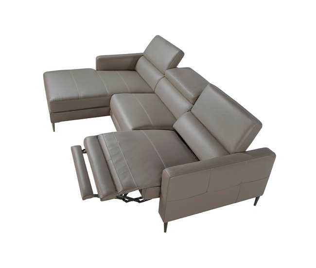 ANGEL CERDA Sofá chaise longue em pele com relaxamento Cinza Escuro