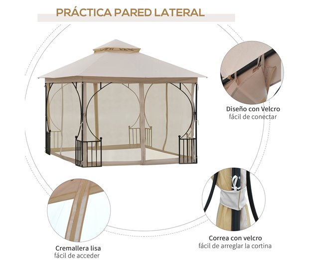 Pérgola de Jardim metal e poliéster Outsunny 295x295 Bege