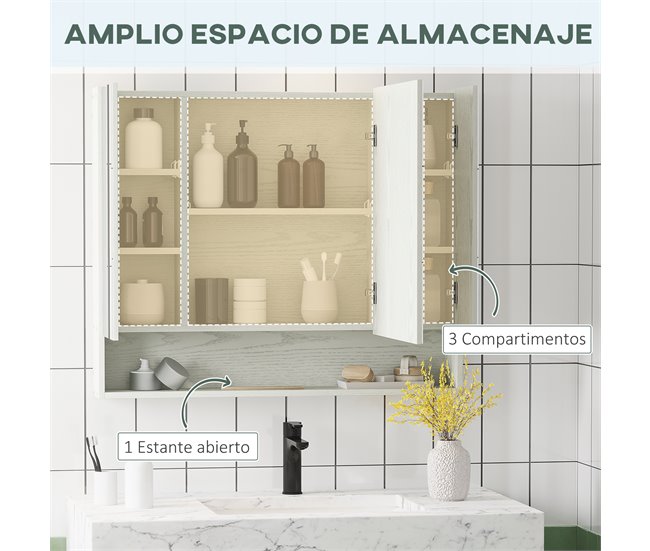 Armário Casa de Banho com Espelho MDF e Vidro kleankin Branco