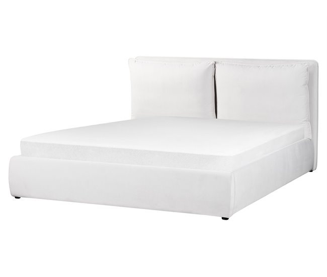 Beliani Cama com armazenamento Veludo BAJONNA 184x235 Branco/ Bege
