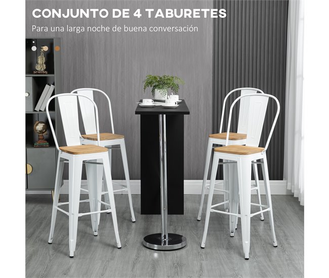 Bancos Altos Madeira de Olmo e Aço HOMCOM, casa - cadeiras Cru