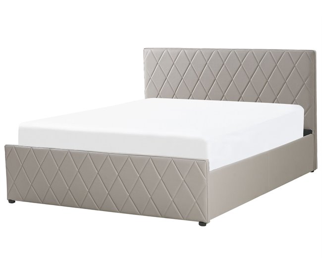 Beliani Cama com estrado Pele sintética ROCHEFORT 190x214 Cinza Escuro