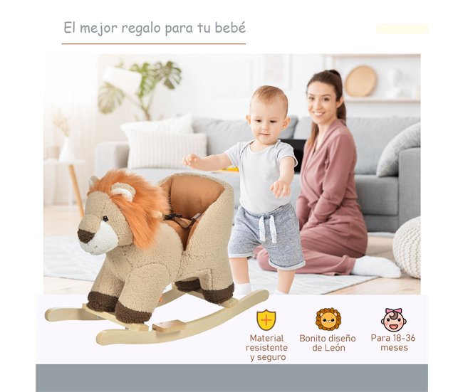 Baloiço para Bebé Madeira de Álamo, Metal e Pelúcia HOMCOM Castanho