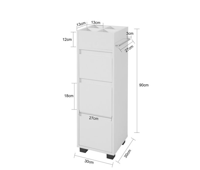 Armário de casa de banho auxiliar com 3 gavetas BZR29-W SoBuy Branco
