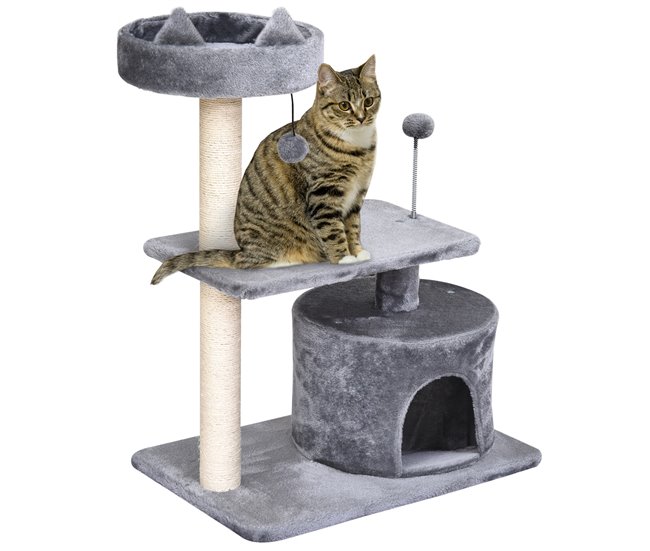 Arranhador para Gatos Aglomerado de madeira, Pelúcia e Sisal Cinza